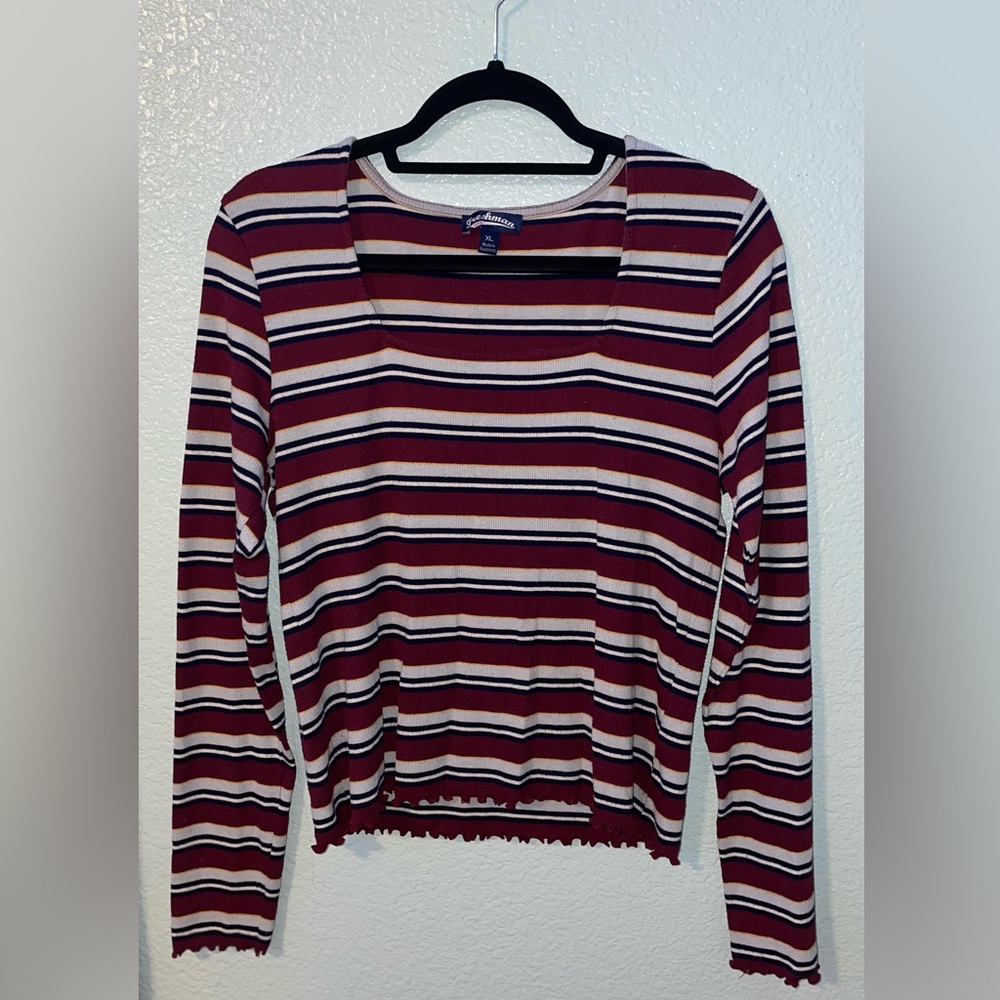 Freshman 1996 Square Necked, Lettuces Cut Cuffed, Striped Long Sleeve